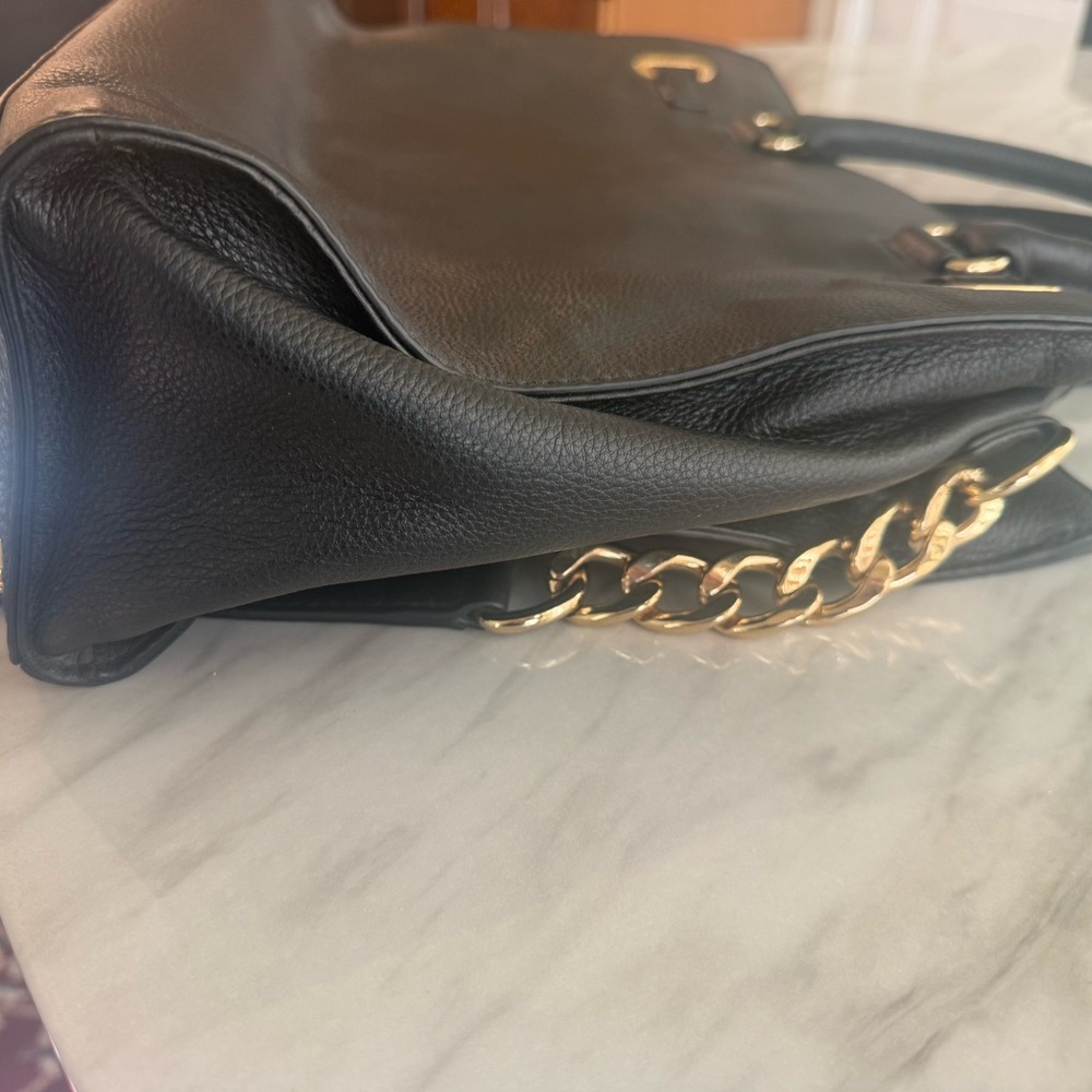 Michael Kors Hamilton Black Leather Satchel Bag with Gold Accents - Picture 9 of 16